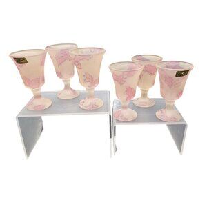 Al-Rama Israel Pink Glass Set Of 6 Cordial Cups Vintage